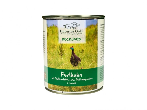 Цесарка з солодкою картоплею, овочами та льняною олією. Консервований корм для собак. HUBERTUS GOLD Perlhuhn mitSüsskartoffel. 800 г
