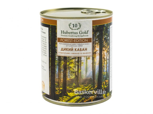 Дикий кабан з картоплею, ожиною та зеленню. Консервований корм для собак. HUBERTUS GOLD. 800 г