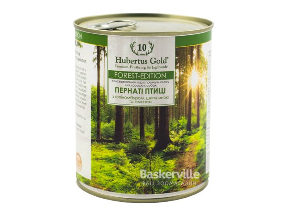 Пернаті птиці з топінамбуром, шипшиною і зеленню. Консервований корм для собак. HUBERTUS GOLD. 800 г