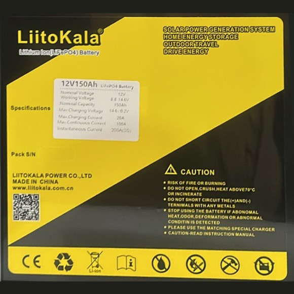 Акумулятор LiFePO4, LiitoKala, 12V 150Ah, BMS smart