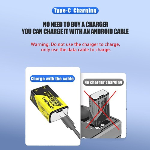 Акумулятор Крона, LiitoKala USB-9V, 1100mAh, ОРИГІНАЛ
