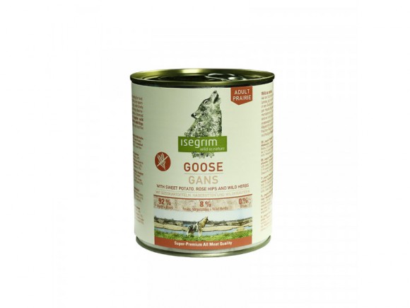 Гуска з бататом, шипшиною та дикими травами. Консервований корм преміум класу для собак ISEGRIM Goose with Sweet Potato, Rose Hip & Wild Herbs
