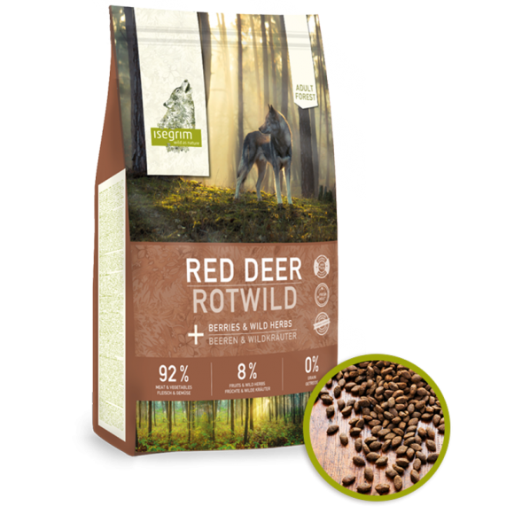 Сухий корм преміум класу для дорослих собак. Оленина з ягодами та травами ISEGRIM Forest ADULT Red Deer with Berries