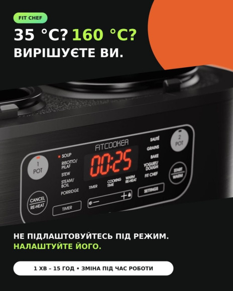 Мультиварка-рисоварка з двома чашами FITCOOKER сувід, 3 л, 10 програм