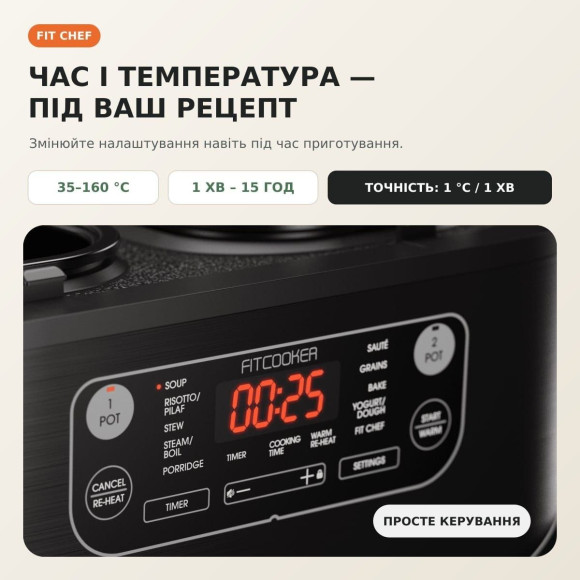 Мультиварка-рисоварка з двома чашами FITCOOKER сувід, 3 л, 10 програм