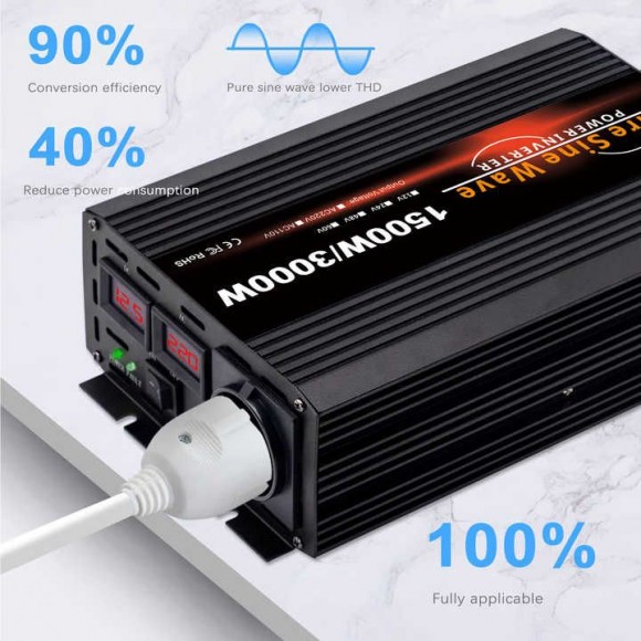 Інвертор з чистою синусоїдою Pure Sine Wave Power Inverter 1500W/3000W сертифікований СЄ
