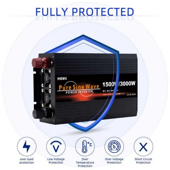 Інвертор з чистою синусоїдою Pure Sine Wave Power Inverter 1500W/3000W сертифікований СЄ
